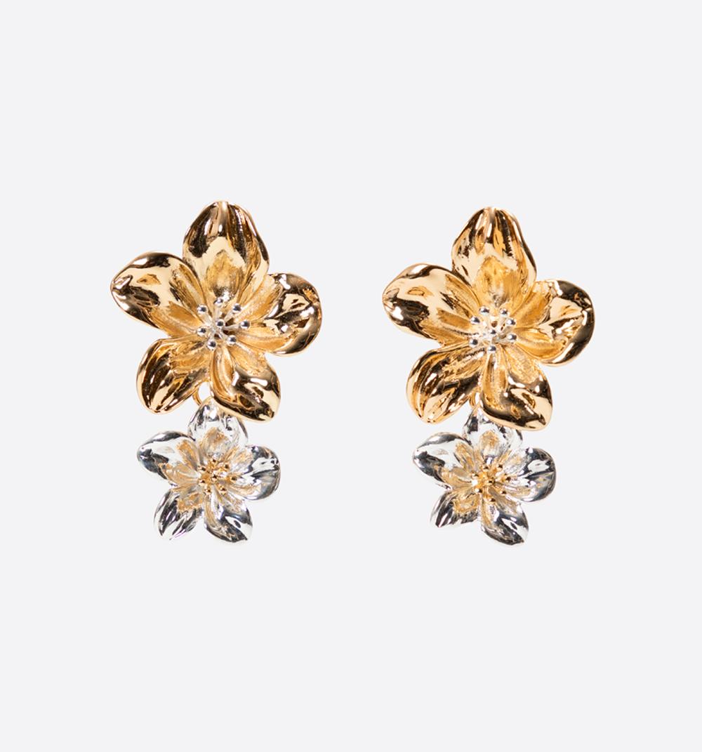 ARETES FLOR MARTILLADA BICOLOR - 1