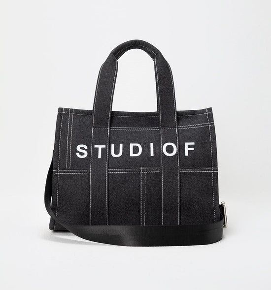 BOLSO DE MANO EN DENIM NEGRO CON  LOGO S - 1