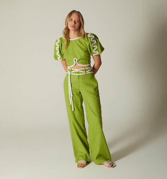 PANTALON PALAZO PRENSES, APLIQUE TRENSA