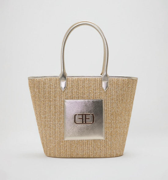 BOLSO DE HOMBRO TEJIDO CON LOGO HERRAJE
