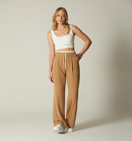 PANTALON PALAZO DOBLE PRETINA COMBINADA