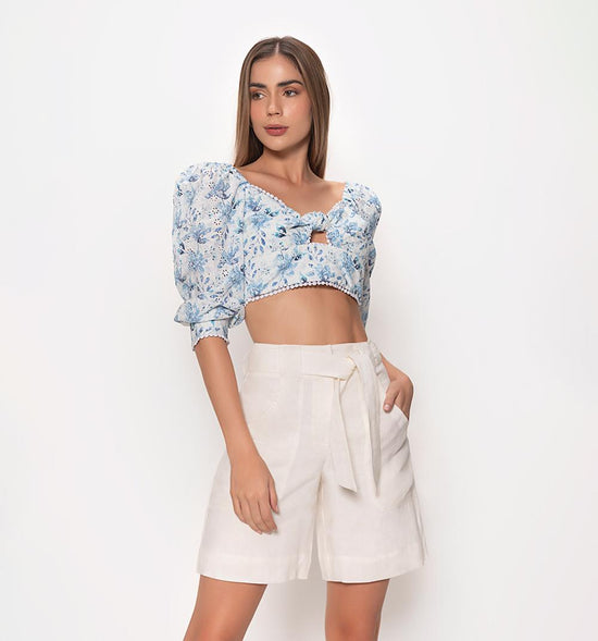 CROP TOP MANGA 3/4 CON AMARRE EN ESPALDA