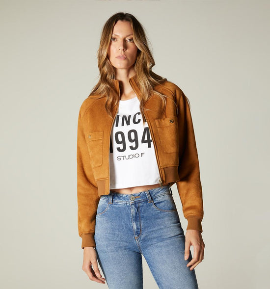 CHAQUETA BOMBER EN SUEDE CON PELO INTERN