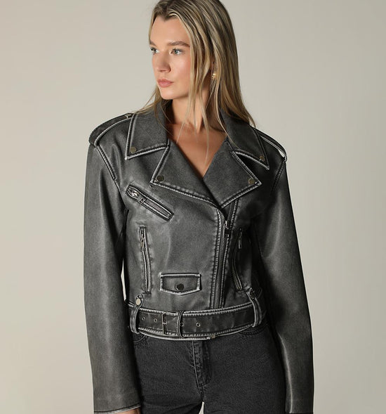 CHAQUETA BIKER CON CINTURON