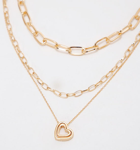 COLLAR CAPAS CADENAS Y DIJE CORAZON DOBL