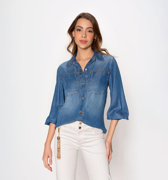 BLUSA CAMISERA BASICA, BOLSILLOS GRANDES