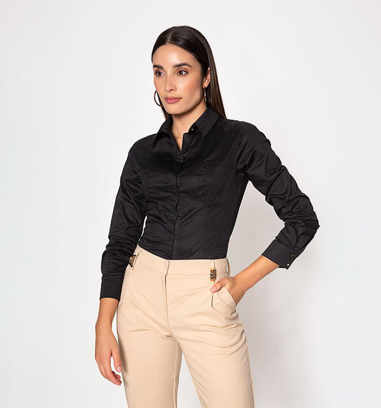 BLUSA CAMISERA MANGA LARGA CON CORTES