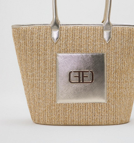 BOLSO DE HOMBRO TEJIDO CON LOGO HERRAJE
