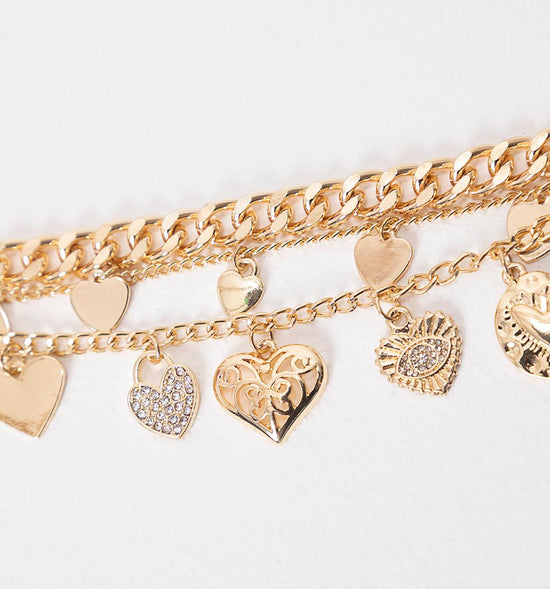 PULSERA CADENAS Y DIJES CORAZON