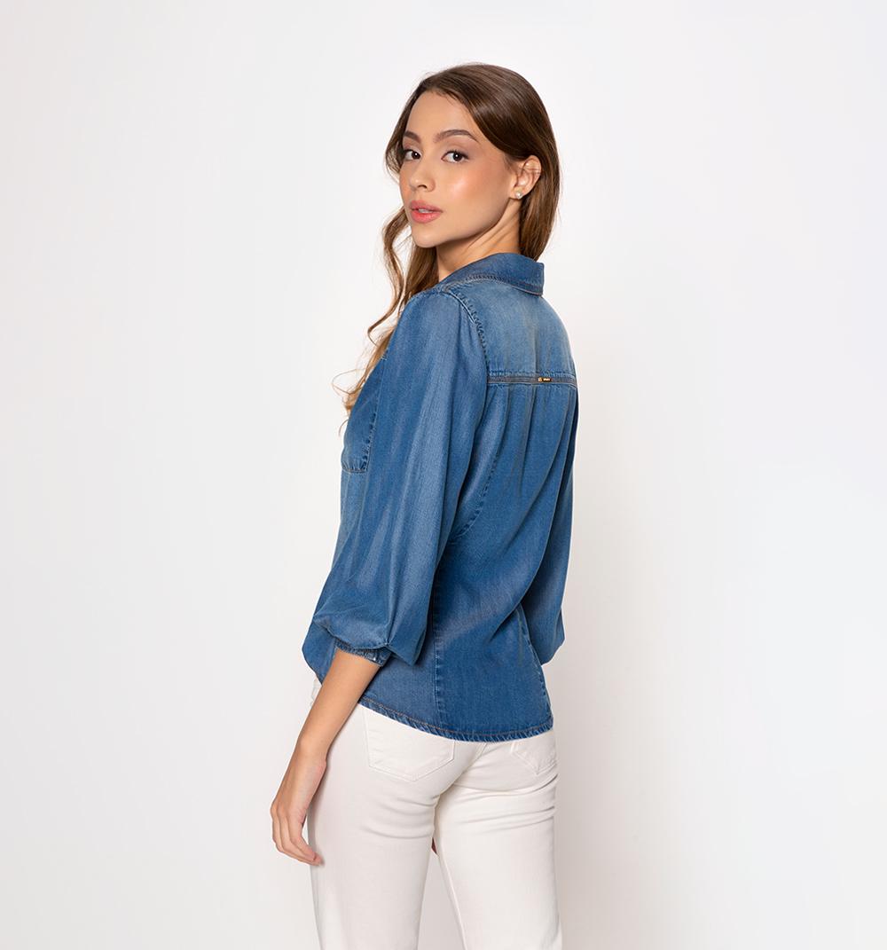 BLUSA CAMISERA BASICA, BOLSILLOS GRANDES - 4